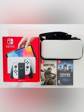 Nintendo Switch OLED White Bundle - 2 Games Included - White Dock
